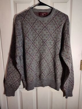 Vintage Eagle Point Red/Grey Argyle Sweater | Size XL